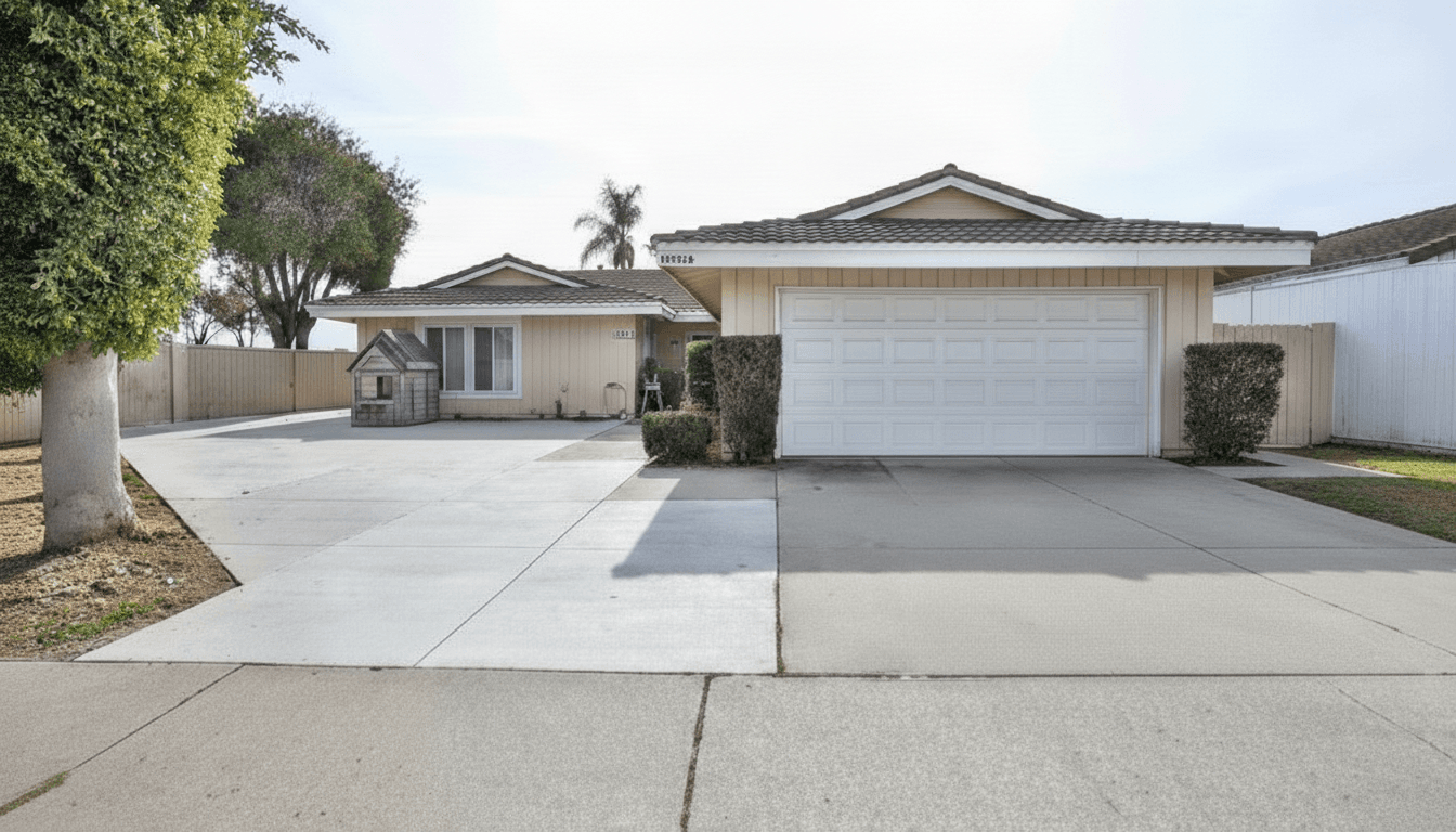 Front exterior of 10984 Goldeneye Avenue with two-car garage and wide driveway