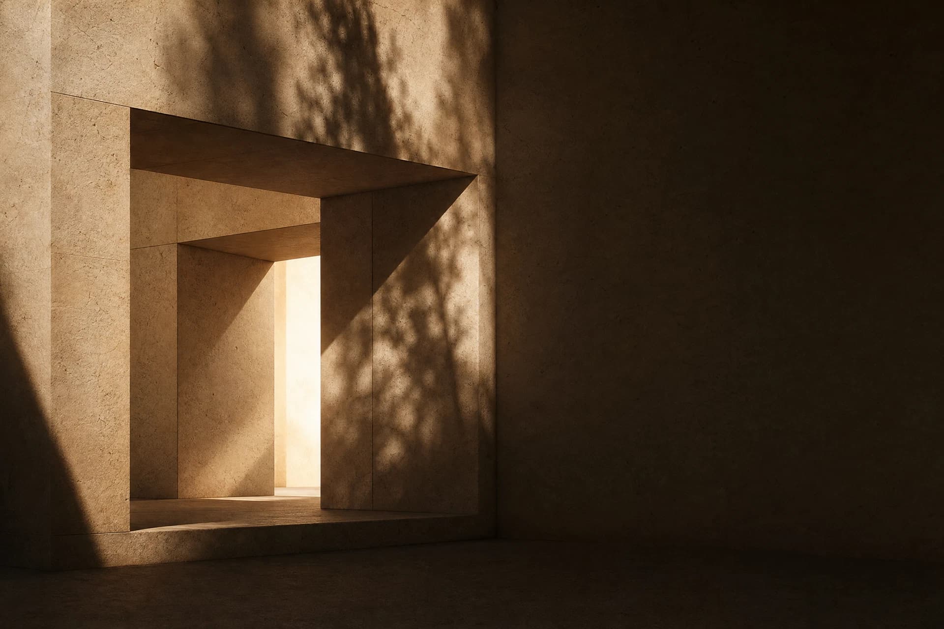 Sunlit stone doorway opening into a bright interior